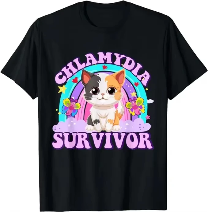 Chlamydia Survivor Cat Expression T-shirt for Womenadult Humorous T-shirt with Unique Cat Patterns, Cat Lovers' Clothing
