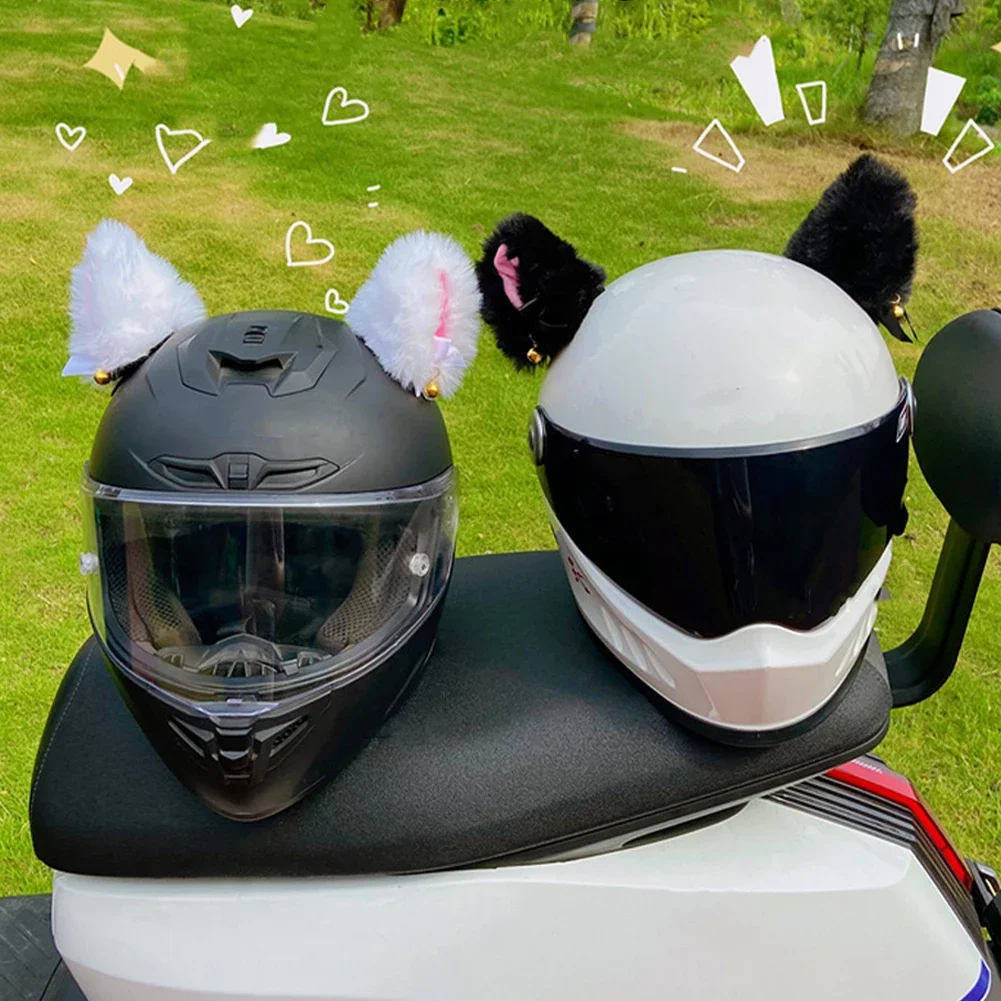 2Pcs Motorcycle Helmet Decoration Cute Plush Cat Ears Motorbike Helmet Decoration Sticker Gift Black White Pink Moto Accessories