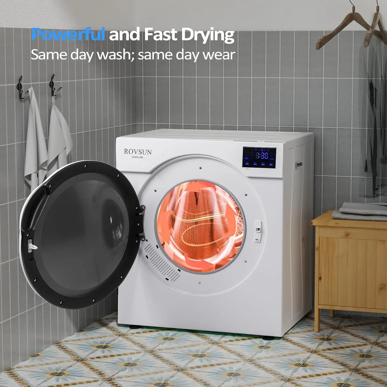 Clothes Dryer, 110V 1400W Electric Compact Front Load Tumble Laundry Dryer with Stainless Steel Tub & Easy Control Knob for Apar