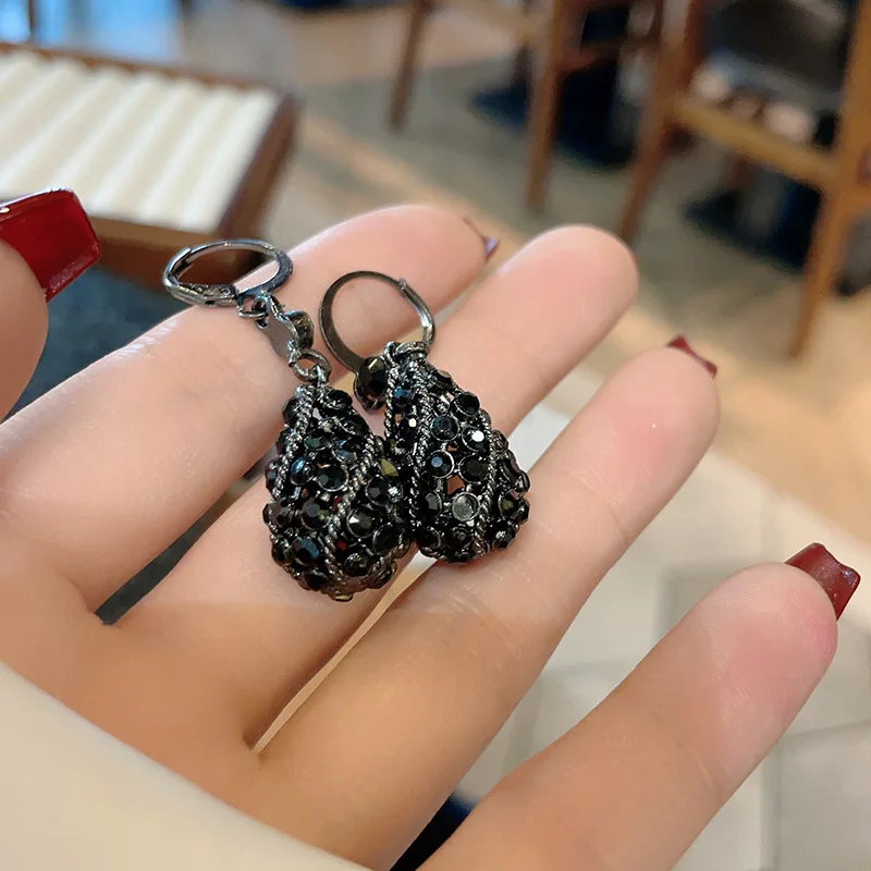 Koreanische Vintage Schwarz Kristall Wasser Tropfen Creolen für Frauen Temperament Ohr Schnalle Personalisierte Täglichen Party Hochzeit Schmuck – Detail 3