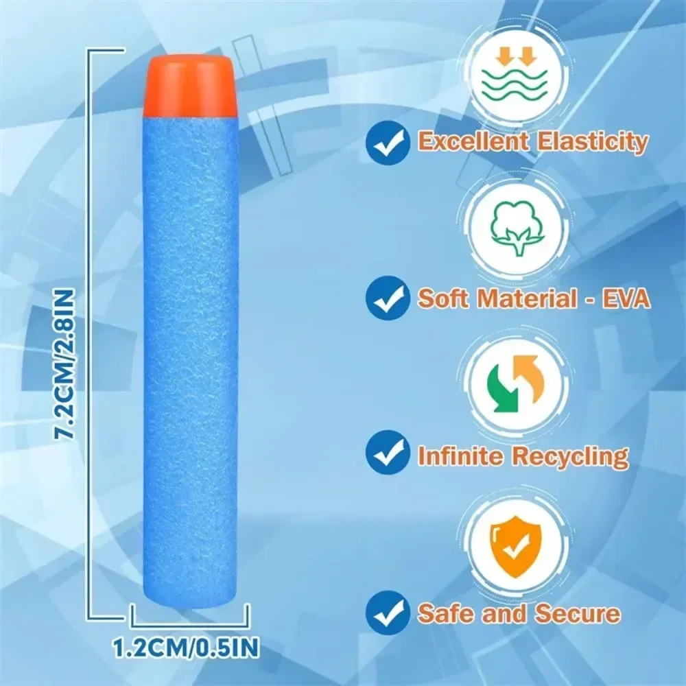Balas de cabeza redonda para pistola de juguete para niños, recambio de dardos, color azul cielo, sólido, 1000 cm, 7,2-50 piezas