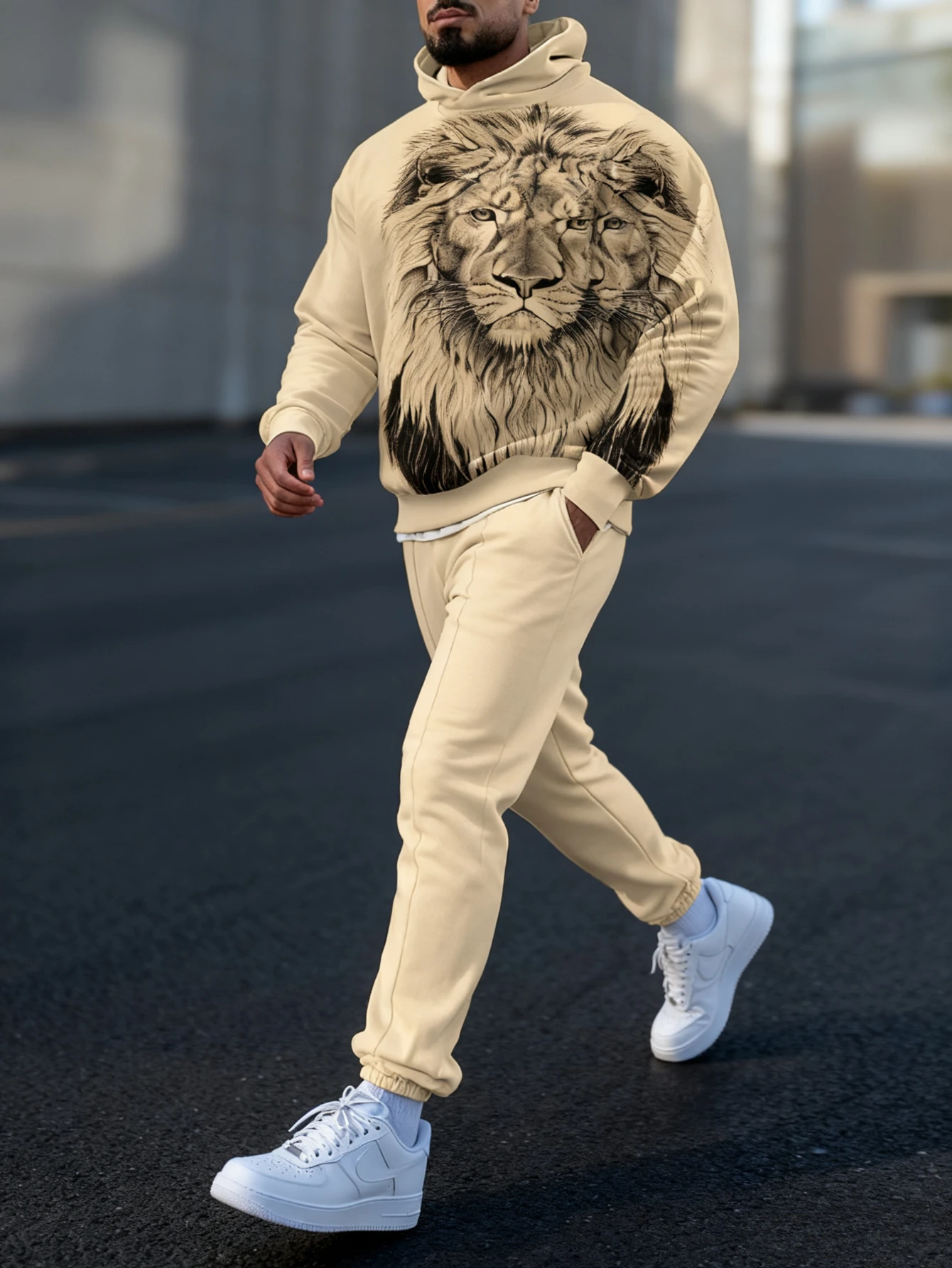 

Мужской комплект из 2 предметов, модная толстовка в сочетании со свободными повседневными брюками. | удобная и теплая ткань, мужской комплект с капюшоном.