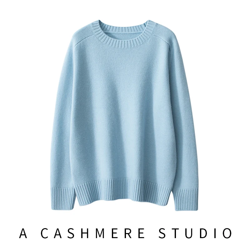 Hot Sale 2024 Autumn Winter New 100% Cashmere Sweater O-Neck Women\'s Thicken Warm Pullover Female Loose Knit Jumper Basic Tops