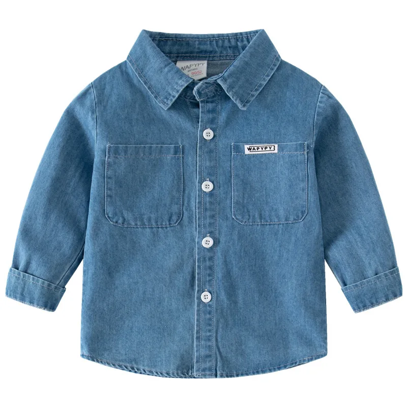 Ids Denim Jacket Lapel Long Sleeve Button Down Casual Spring Fall Outwear Boys Girls Children 2-12Y Multi Color Light Dark Blue