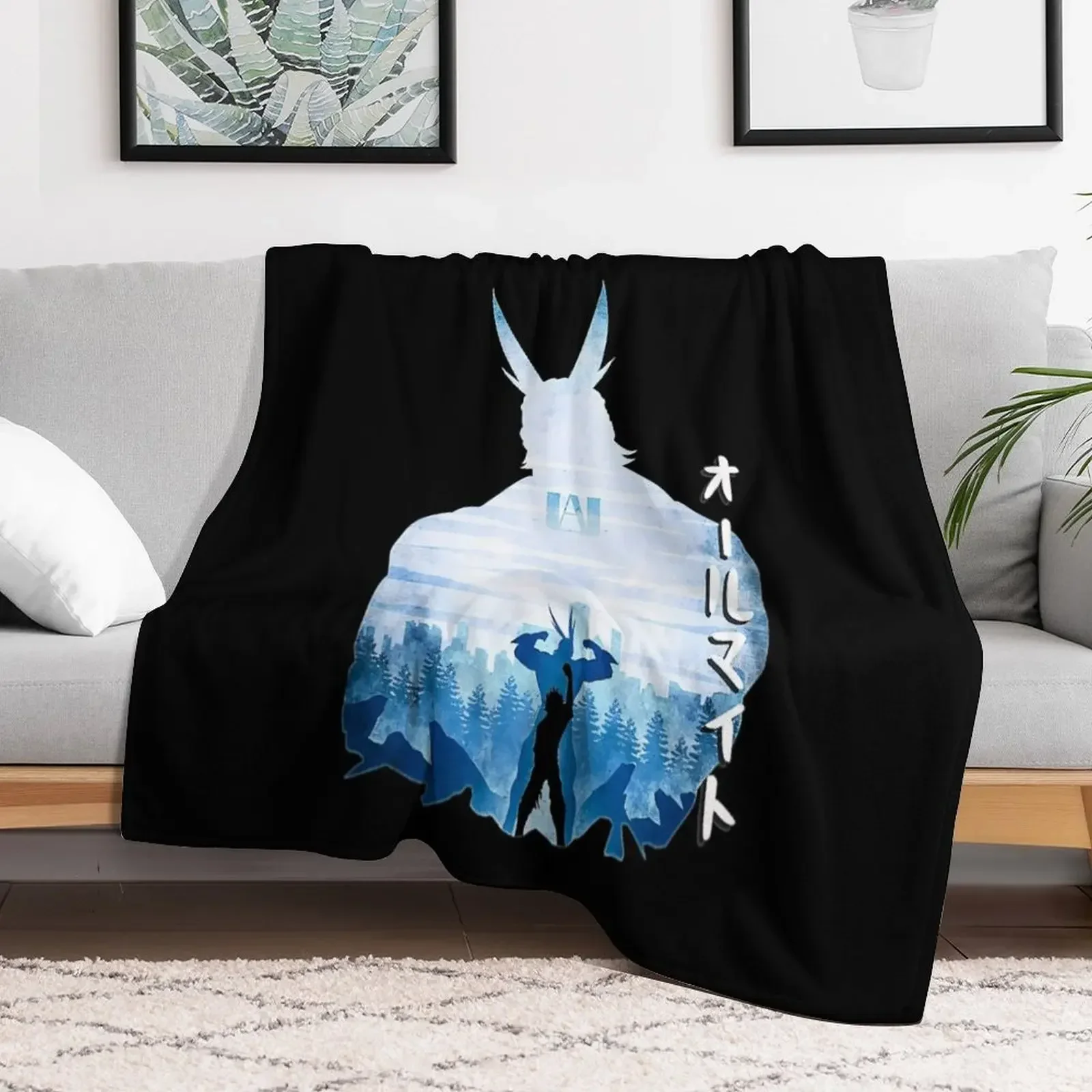 

Minimalist SIlhouette All Might Throw Blanket manga sofa bed Sofa Blankets