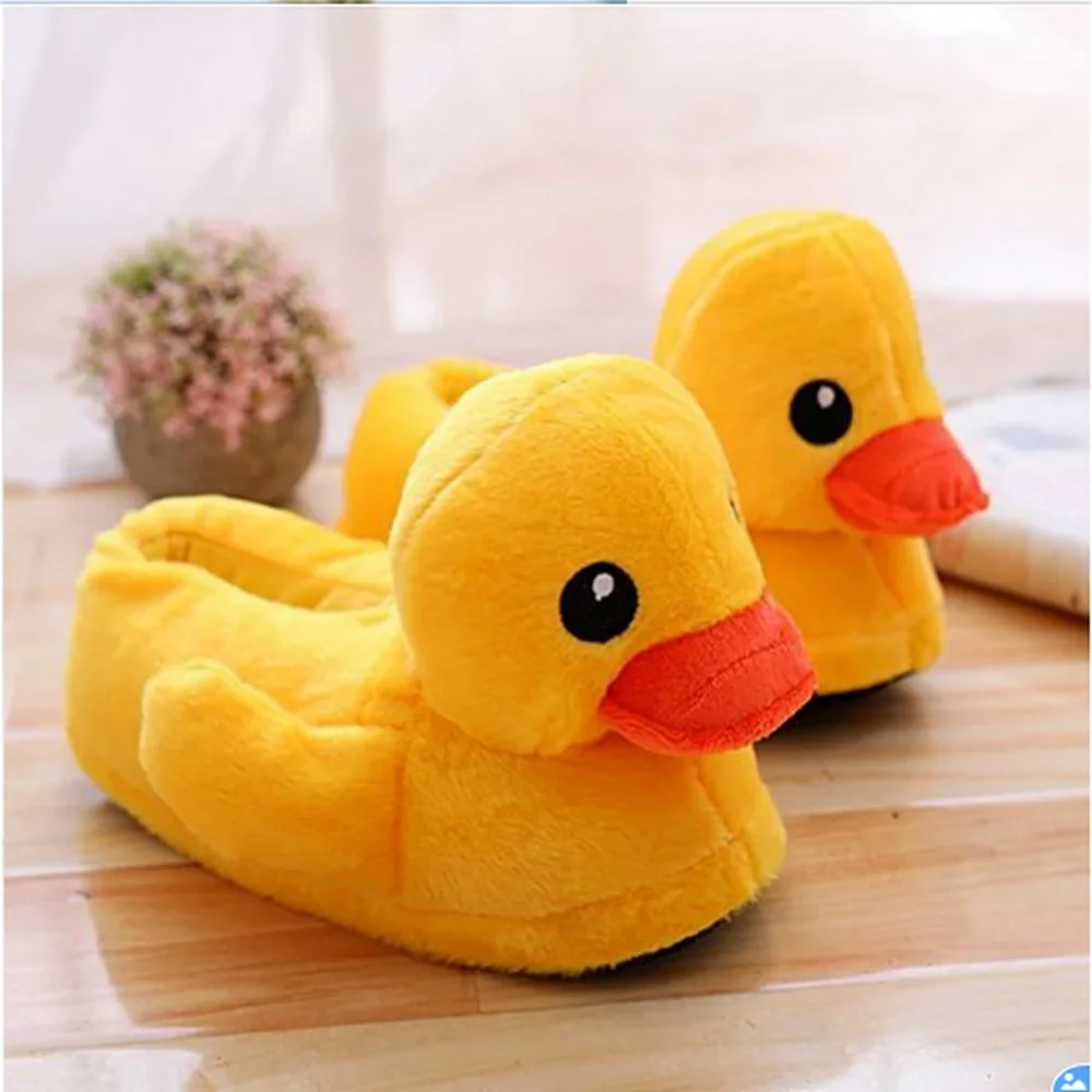 Womens Girls Duck Shape Warm Plush Slippers No Slip Indoor Shoes Valentine Gift Winter Flip flops Plus Size 34-44