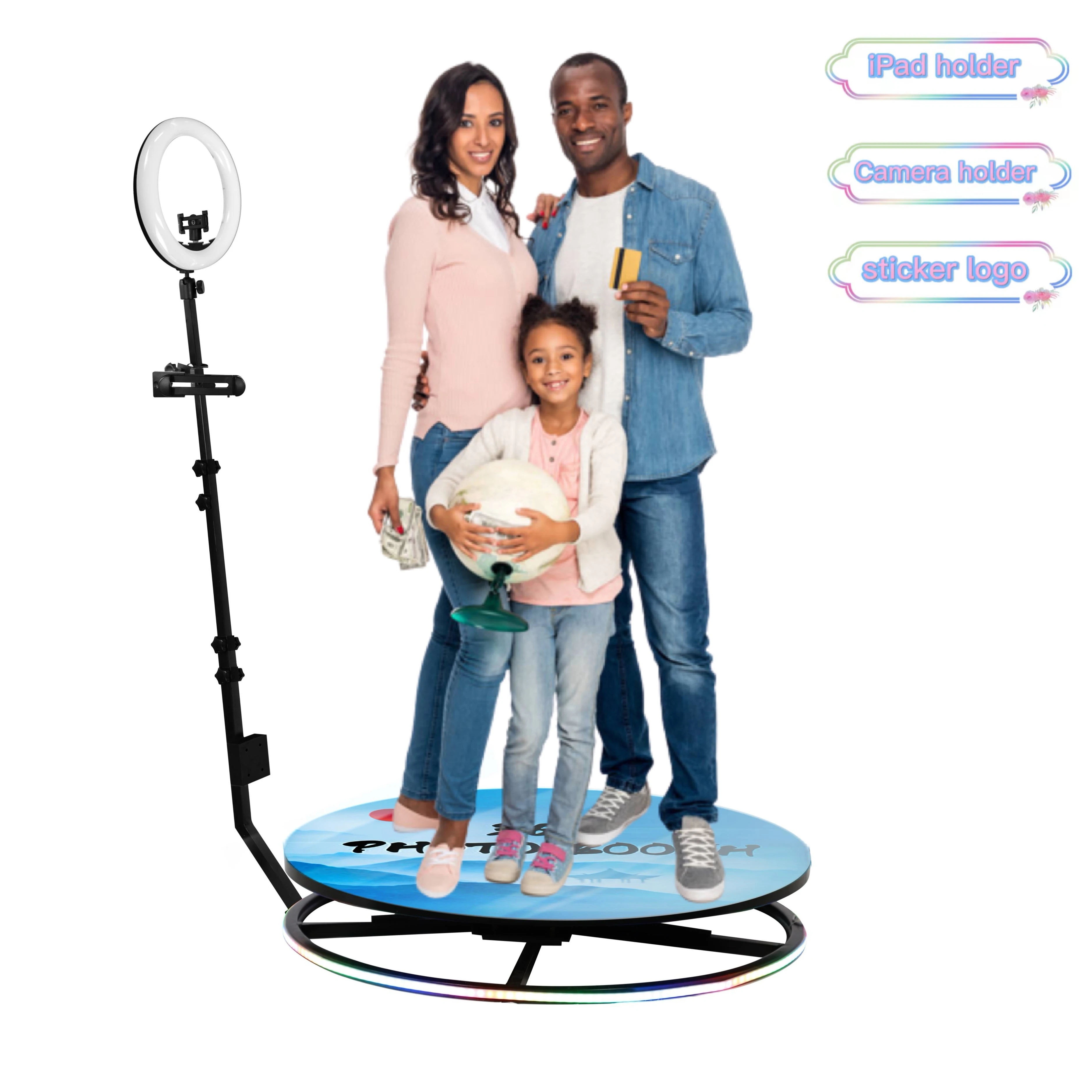 

2024 Hot 360 Spinner Degree Platform Business Photo Booth for Wedding and Events Party with logo and Flight case