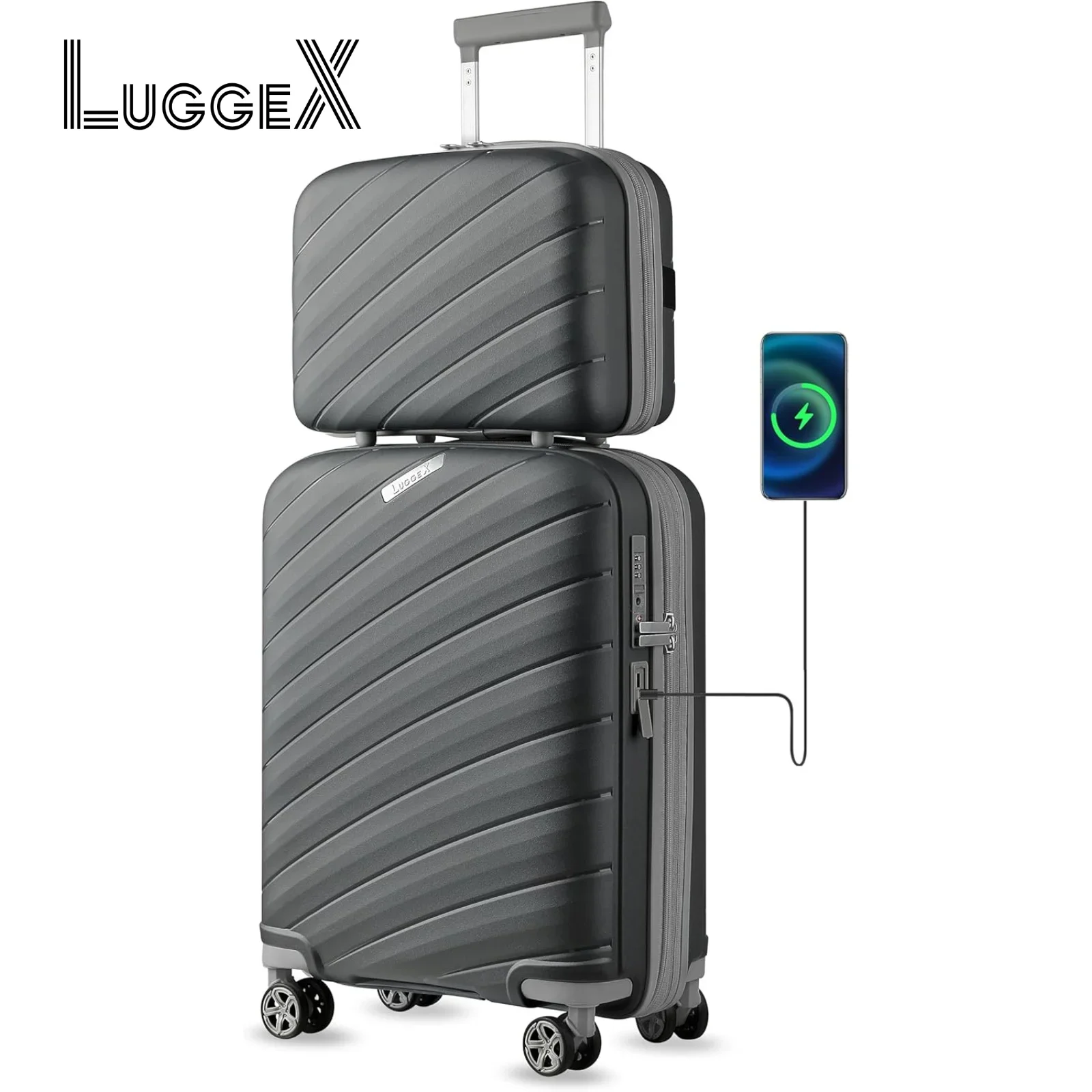 2pcs LUGGEX Carry on Luggage, Lightweight Suitcase 2 Piece with Spinner Wheels