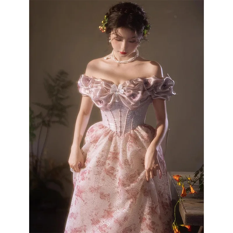 

Свадебный халат в стиле ретро, новинка 2025, вечернее женское платье для помолвки, роскошное утреннее платье на одно плечо