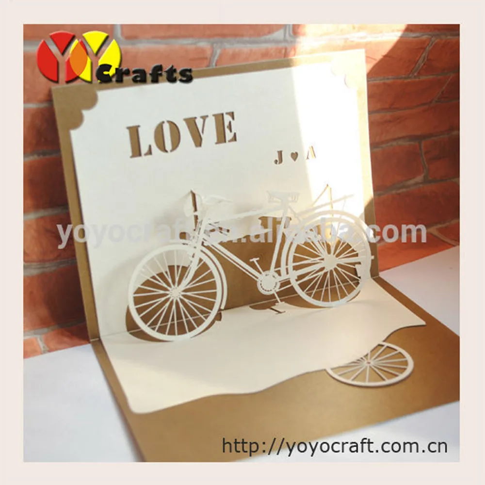 Hot sell wedding favor unique pop up wedding invitation card laser cut bicycle personalize design royal wedding invitation card