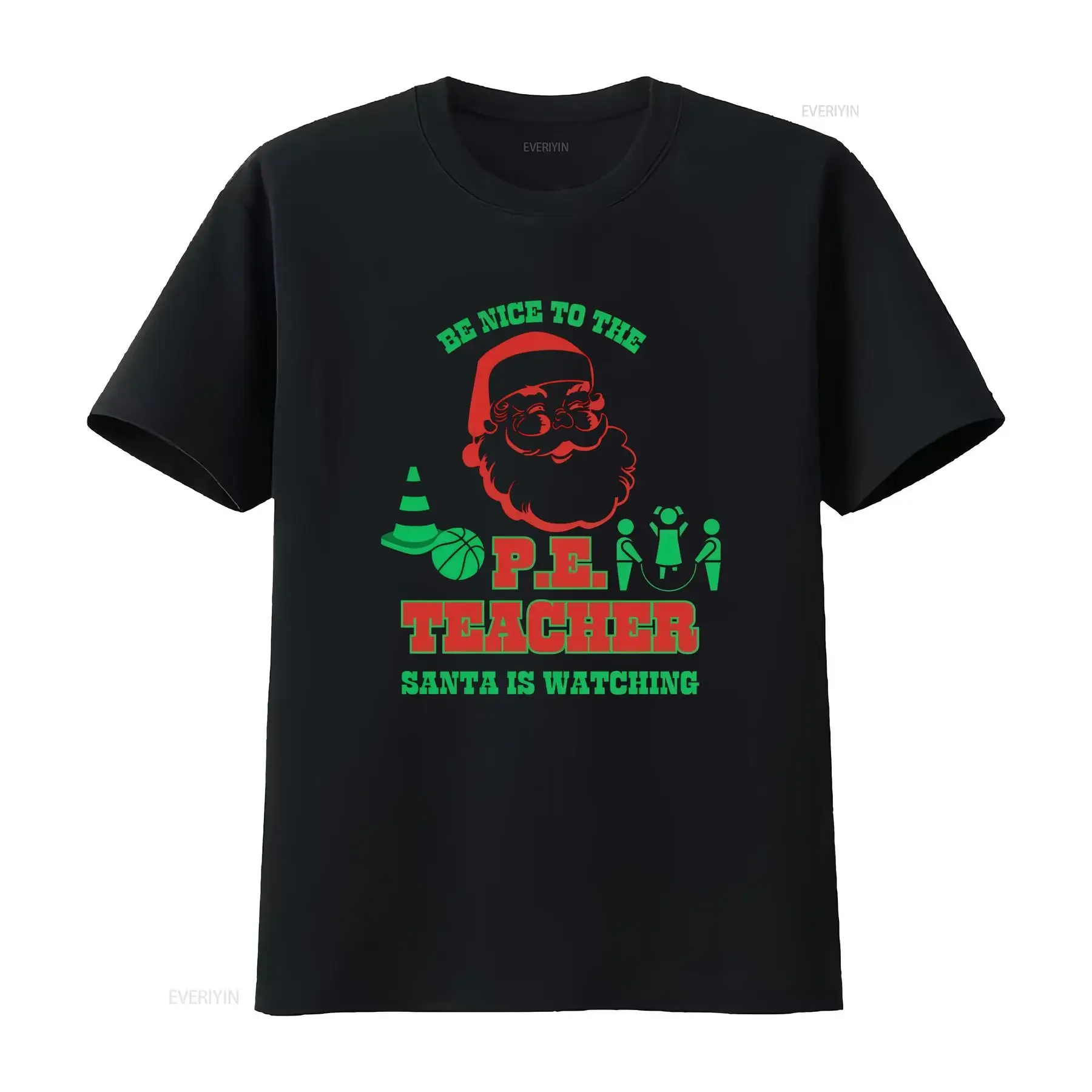 PE Teacher Santa is Watching Jersey  T Shirt vintage Washed Comfortable Stylish Top For Everyday Wear Unisex Stretched fashion
