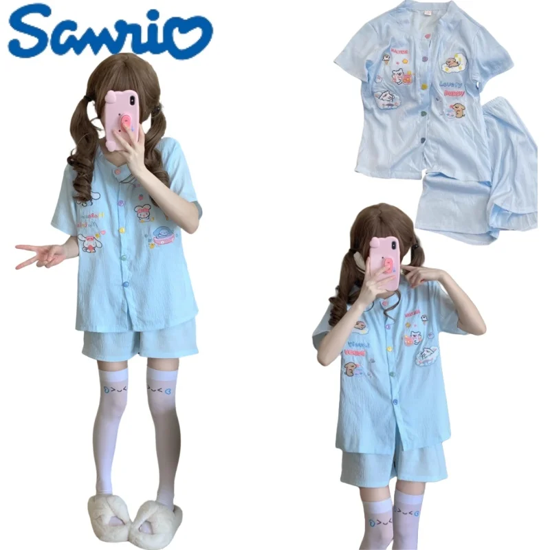

Sanrio Sleepwear Short-sleeve Two-piece Set Cartoon Cinnamoroll Homewear Outfit Cool and Breathable Girls' Holiday Gift