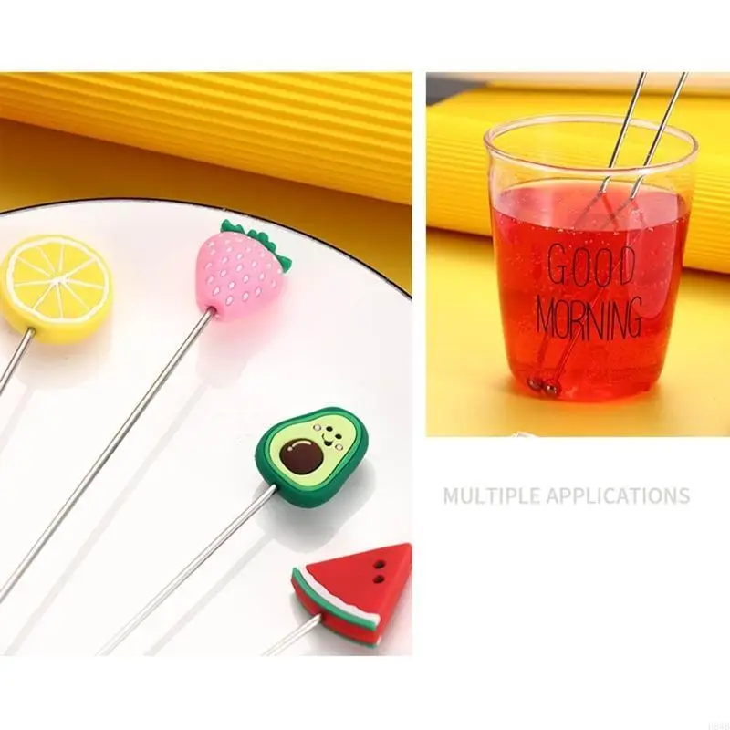 H8WB 304 Stainless Steel Stirring Spoon Cocktail Stirring Coffee Stirring Spoon Milk Tea Stirring Sticks Fruit Designed