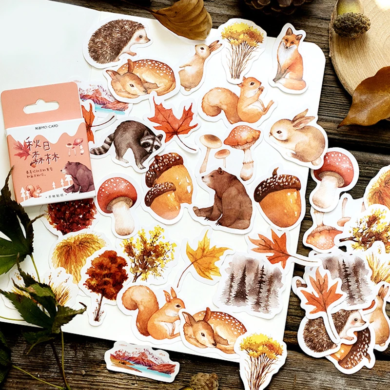 

46pcs Autumn Squirrel Forest Travel Diary Deco Stickers Child Gift Scrapbooking Kawaii Decorative Stationery Stickers