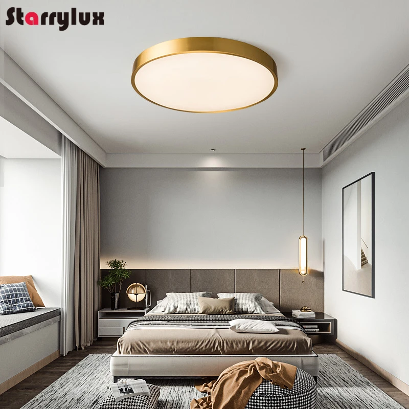 

Brass Ceiling Light Nordic Modern Round LED Ultra Bright Thin Bedroom Balcony Hallway Lamp