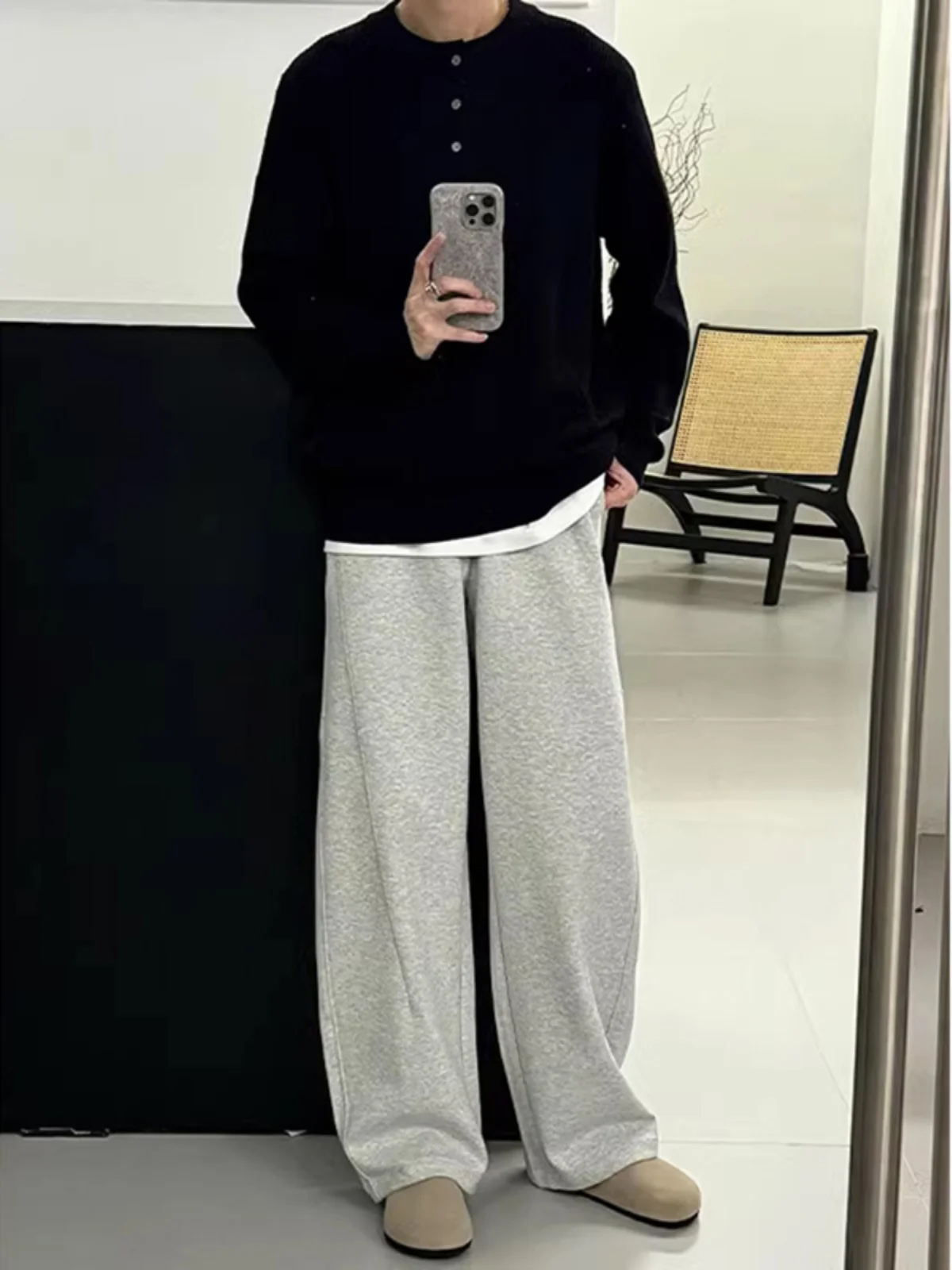 

American Sle Lazy Straight Leg Men's Trousers Autumn Winter Cleanfit Drapey Casual Long Pants Floor Length Spor Loose Fit