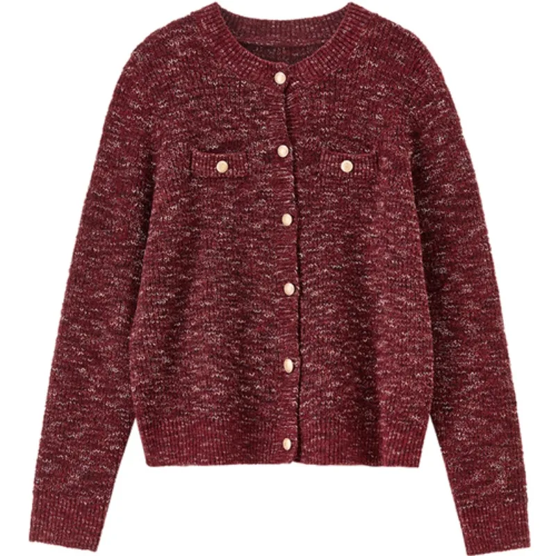 SENTUBILA Elegant Vest voor Vrouwen Gebreid 2025, Winter Ronde Hals Contrast Kleur Tops Lange Mouw Rechte Truien W53HB3757