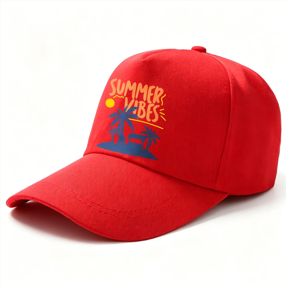 Unisex Summer Vibes Tropical Palm Island Hut Print Baseball Cap Beach Vacation Casual Cotton Adjustable Outdoor Travel Dad Hat