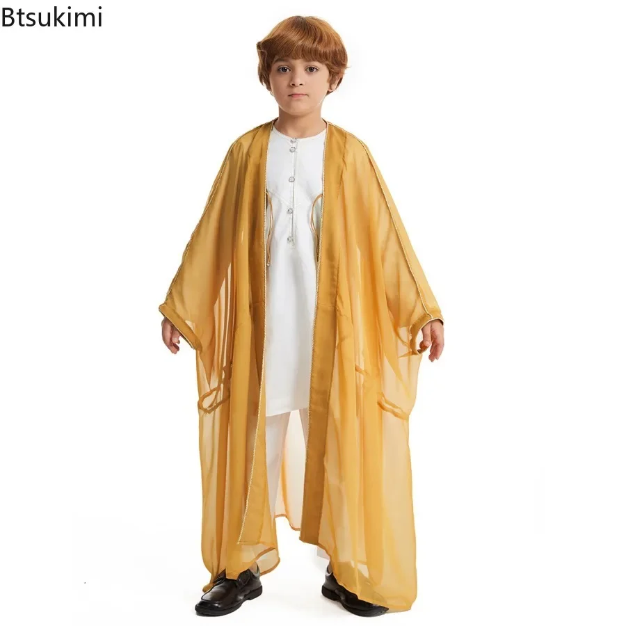 Eid Muslim Fashion Abayas for Kids Prayer Gown Boys Saudi Arab Loose Kimono Kaftan Open Abaya Dubai Islamic Clothing Robes Child