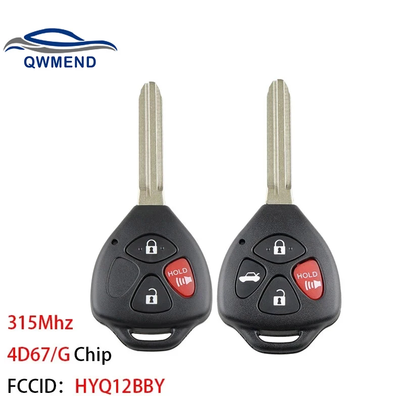 QWMEND Car Remote Key for 2006 2007 2008 2009 2010 Toyota Camry Rav4 Car Key 315Mhz 4D67 or G Chip HYQ12BBY