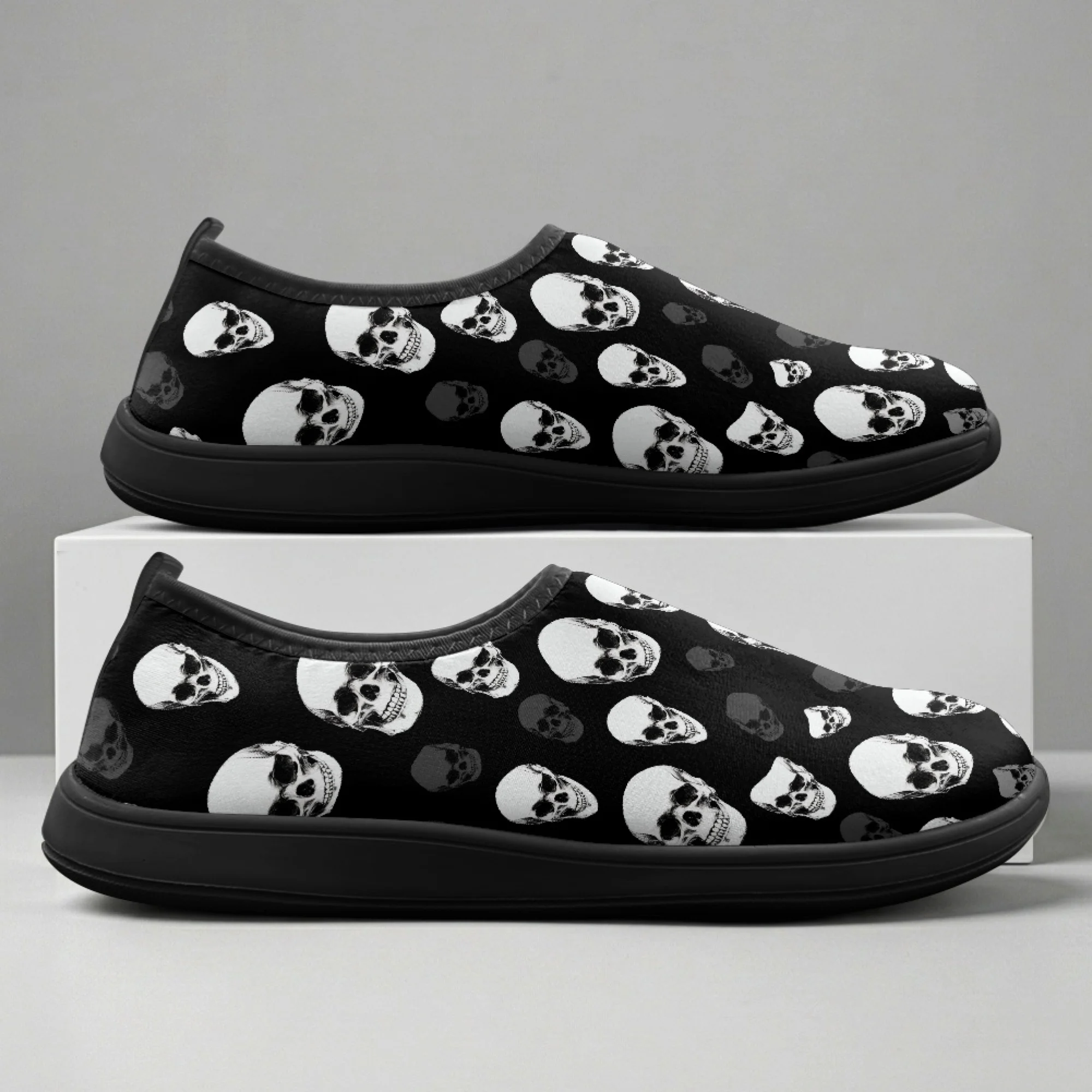 

XIXIRIMIDO Slip-on Wide-toed Shoes Cool Skull Men's Breathable Mesh Shoes Womens Fashion Summer Sneakers Walking Shoes 36-46