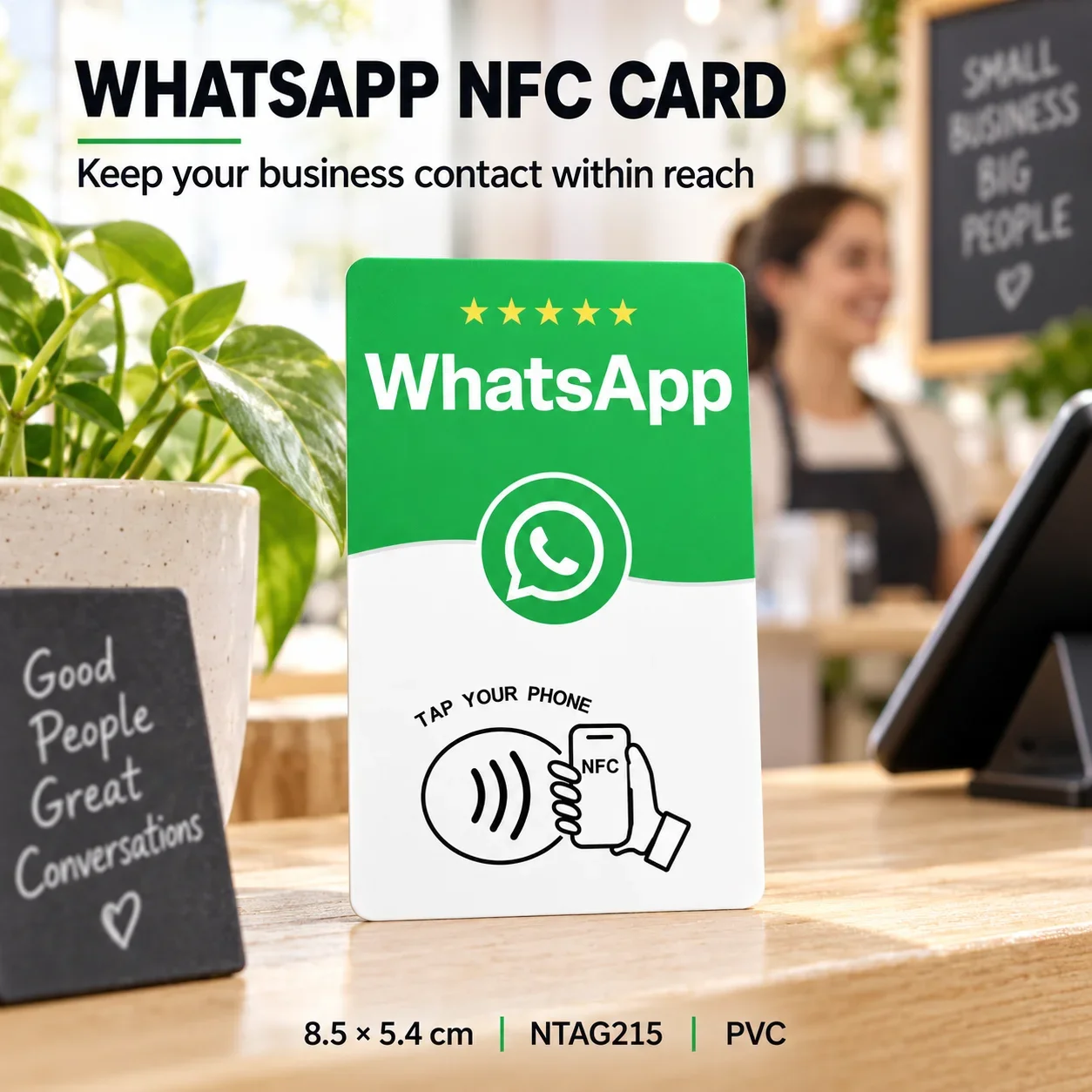1pc Green and White PVC NFC Card for WhatsApp 215 Chip Rewritable Self-Programming Required Fixed Design with Editable Links