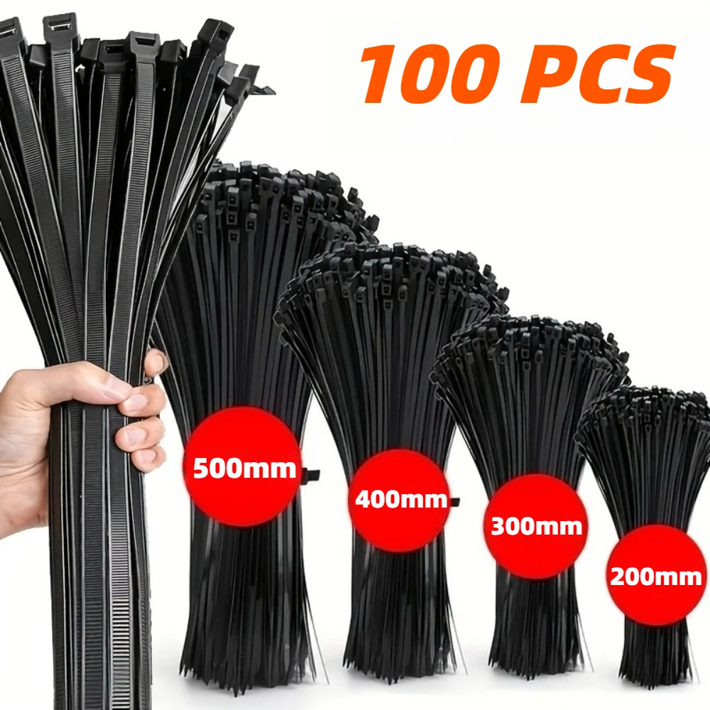 100PCS Thick nylon self-locking zip ties, wholesale household and office zip ties, adjustable cable fastening ropes