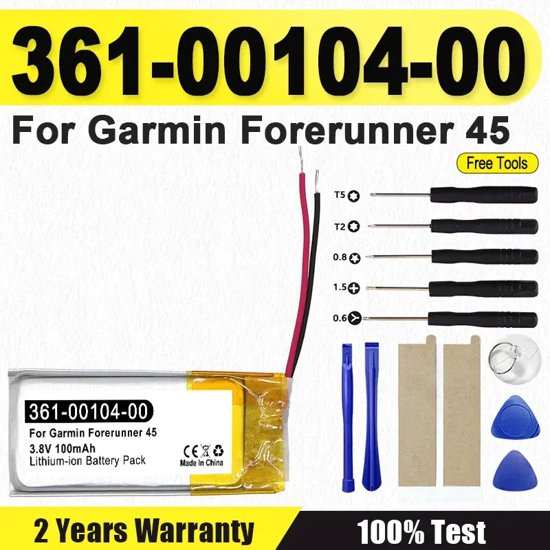 

Brand-New Replacement 361-00104-00 Smart watch Battery For Garmin Forerunner 45 100mAh High Capacity Batterie + Free Tools