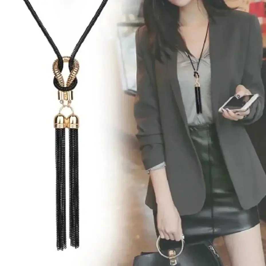 Korean Tassel Long Necklace Women Fashion Simple Sweater Chain Pendant Versatile Jewelry Accessory Elegant Creative Gift
