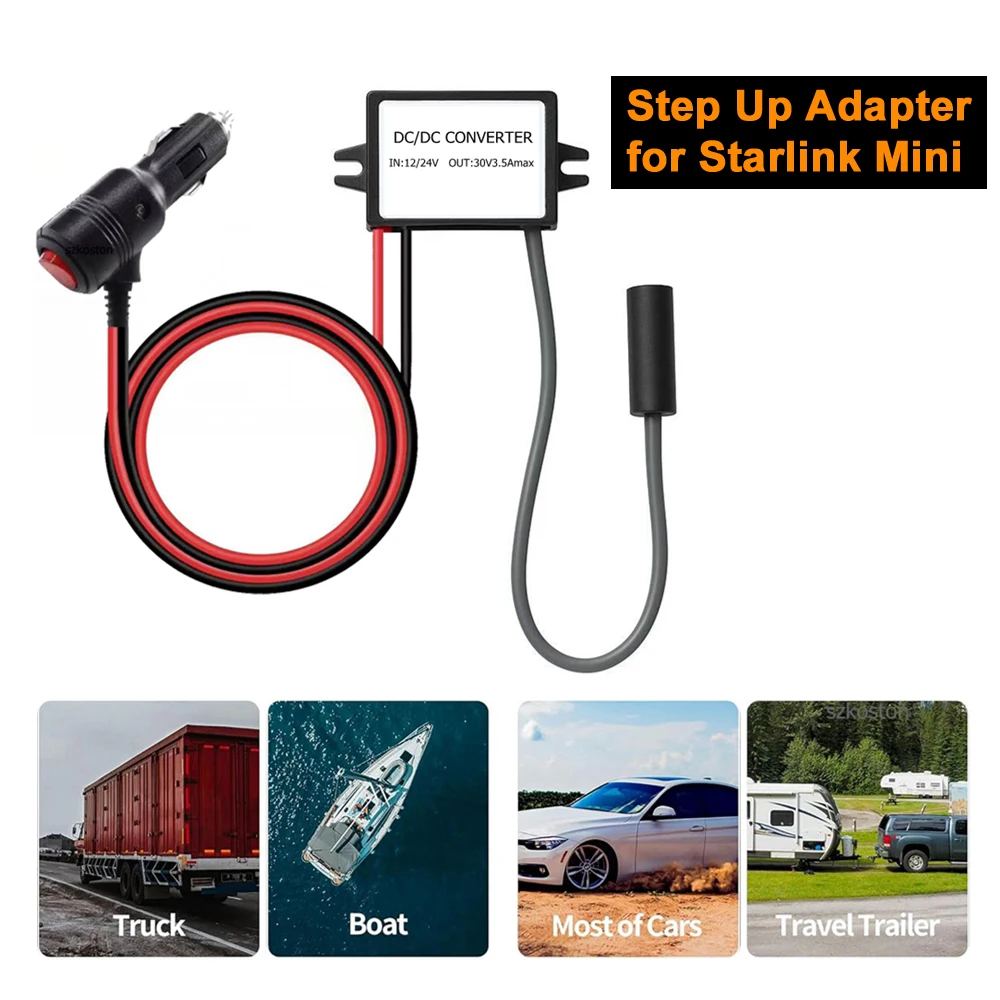 

Повышающий адаптер для Starlink Mini 12 В/24 В до 30 В 3,5 А, автомобильный преобразователь, кабель питания постоянного тока для Starlink Mini, аксессуары