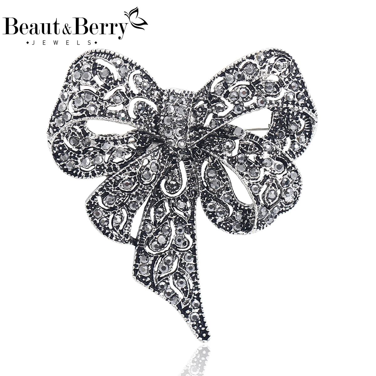 Beaut&Berry Vintage Rhinestone Bow Brooches for Women Ribbon Pins Casual Party Friend Accessories New Fashion Gifts Decoration