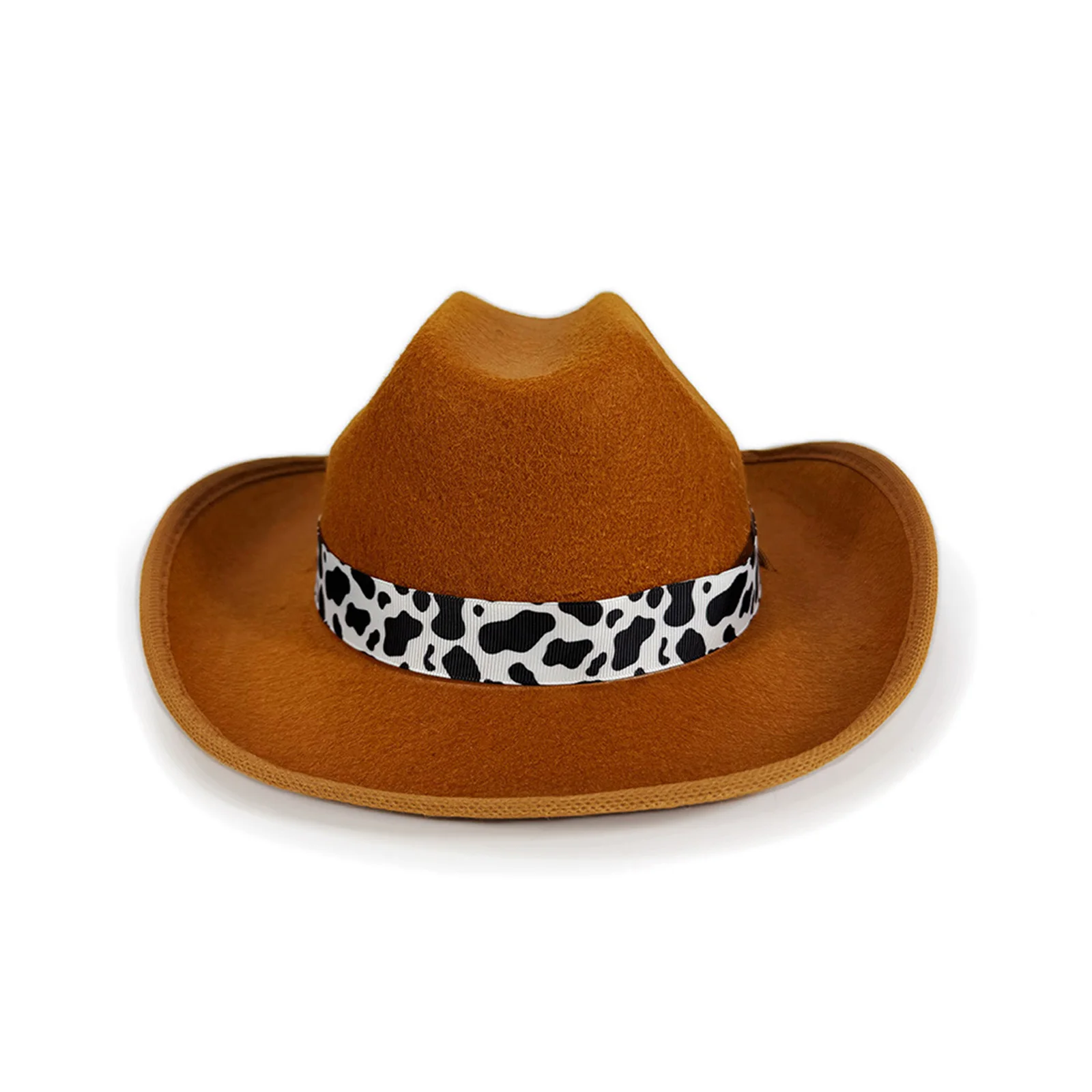 Adorable chapeau de cowboy pour enfants, conception à large bord avec accents de ceinture imprimée de vache, cordon de serrage réglable pour les fêtes costumées du Wild West