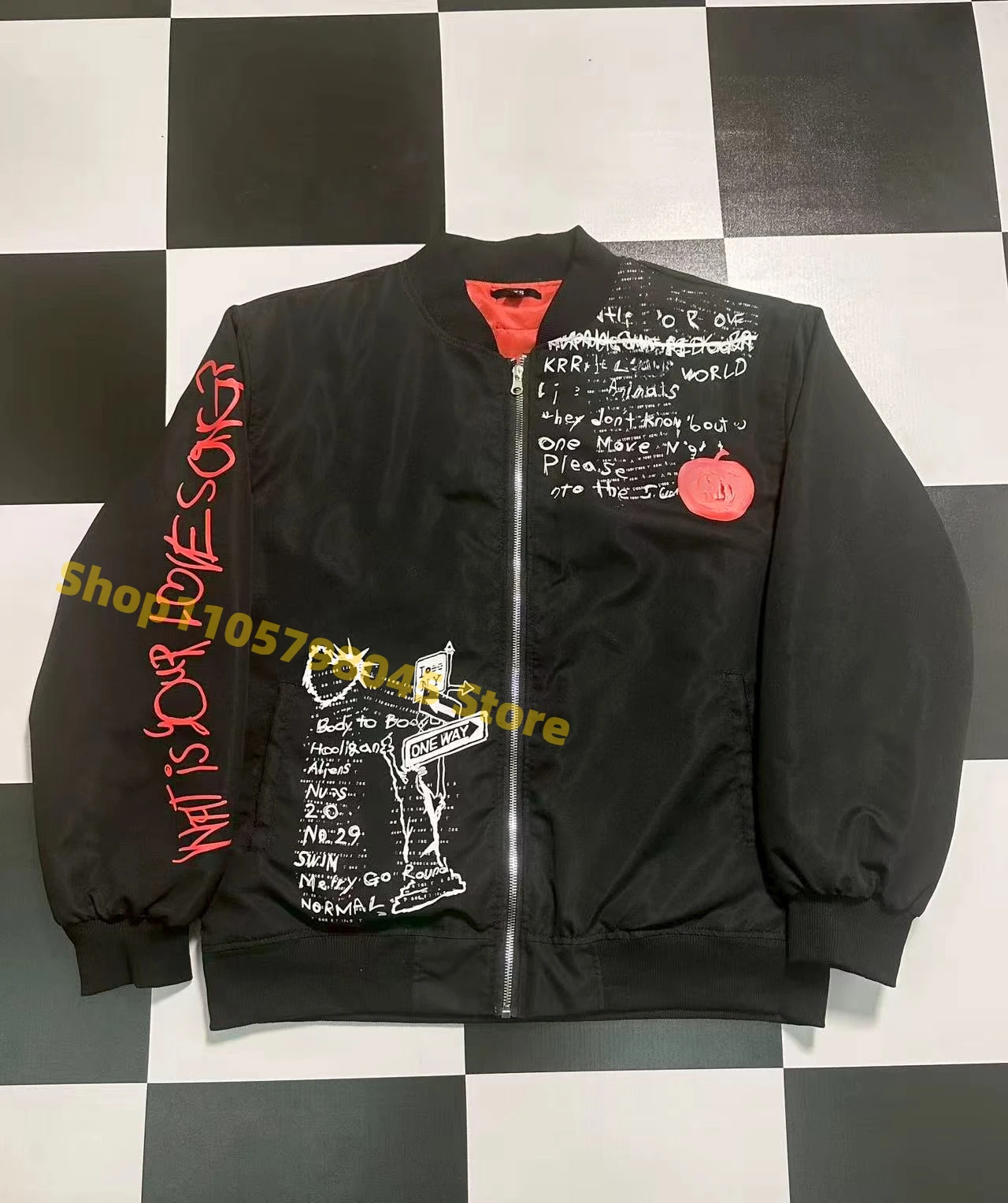 Fan Support ARIRANG 2026 Baseball Jacket Graffiti Printed Zip‑Up Bomber Coat Casual Street Outerwear for Daily Wear