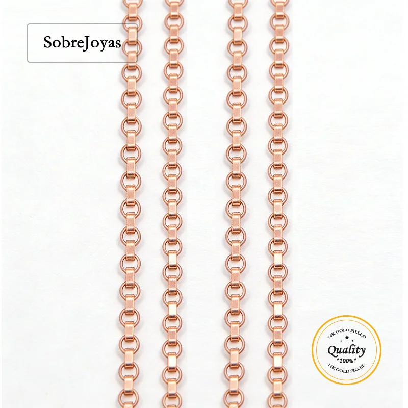 14K Rose Gold Filled Rolo Chain 1.3mm Width Footage Unfinished Rolo Chains 1 meter Wholesale BULK DIY Jewelry Findings Chain