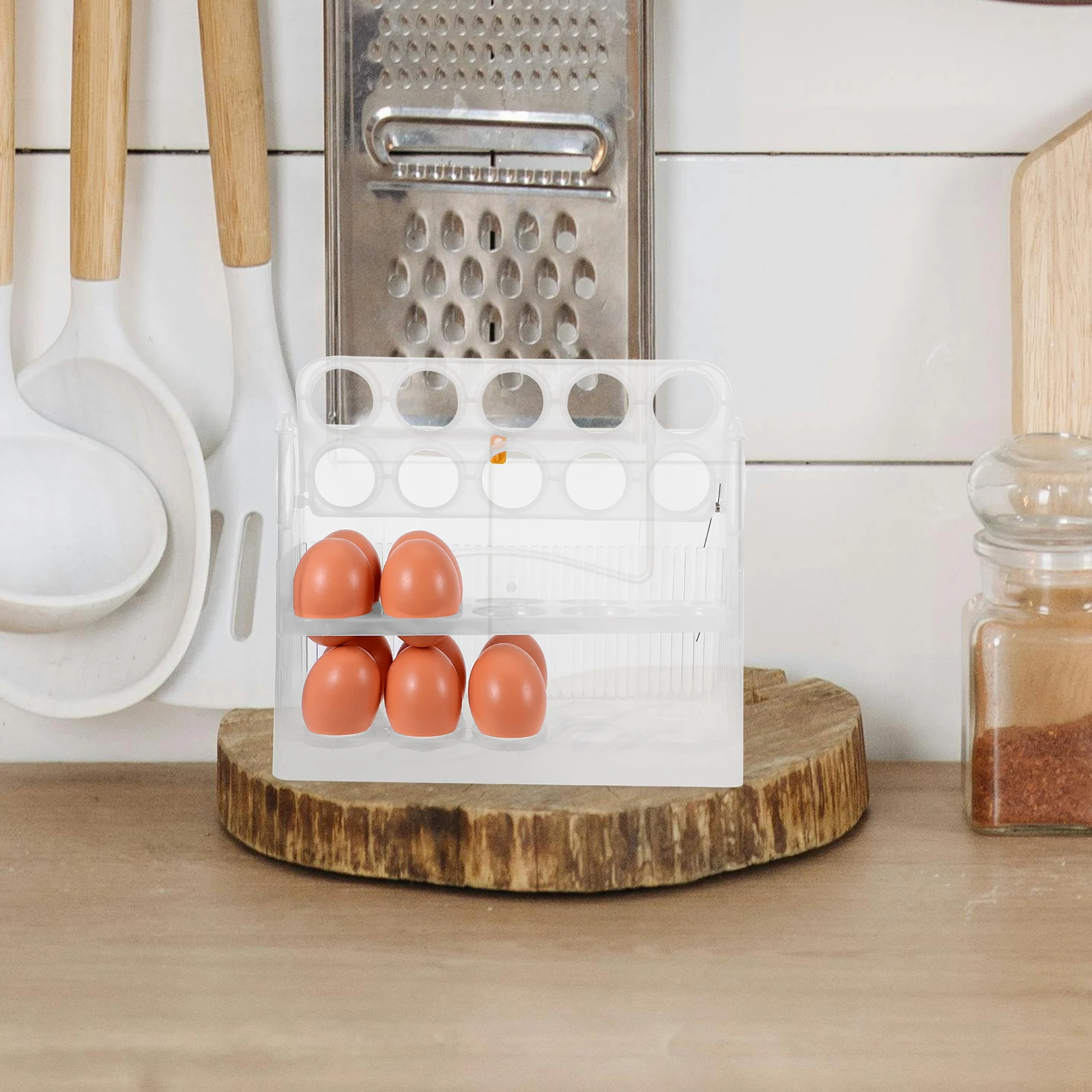 

Storage Box Kitchen Containers Fridge Keeper Transparent Refrigerator Egg Tray Rack Plastic Chicken Egg Holder Space Saving
