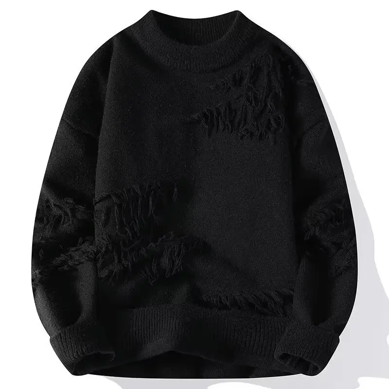 

Winter Sweater Men's Trendy Solid Color Versatile Round Neck Long Sleeve Thick Bottom Japanese Lazy Piercing Knitted Sweater