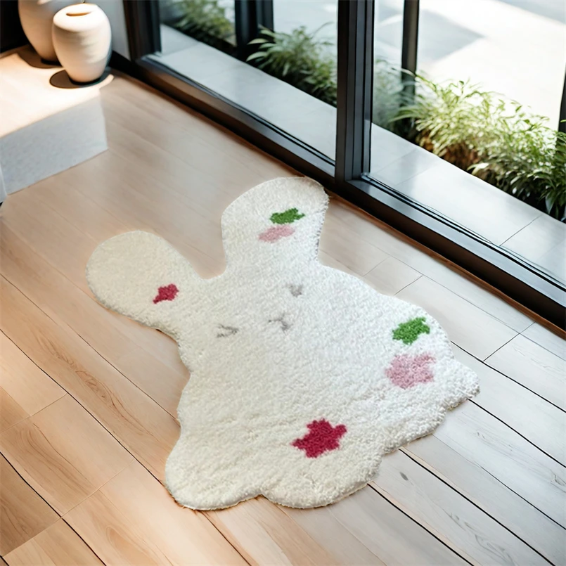 

Alien Girl's Bedside Living Room Coffee Table Carpet Cartoon Cute Rabbit Household Non-slip Absorbent Flocking Carpet