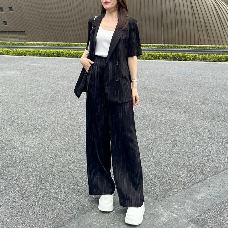 Summer New Women Workwear Matching Sets Office Lady Casual Loose Short Sleeve Blazers Pants Outfits New Jackets Trousers Suits