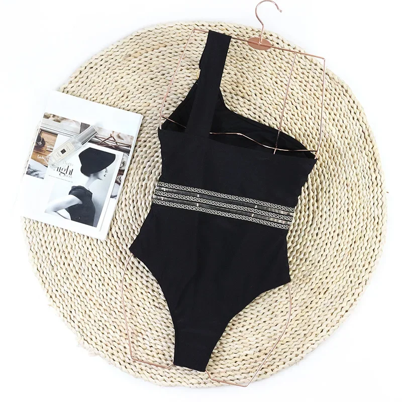 Black One Piece Swimsuit 2025 Vintage One Shoulder Swimwear Women Swimsuit Bathing Suit Beachwear Monokini Female Swimming Suits
