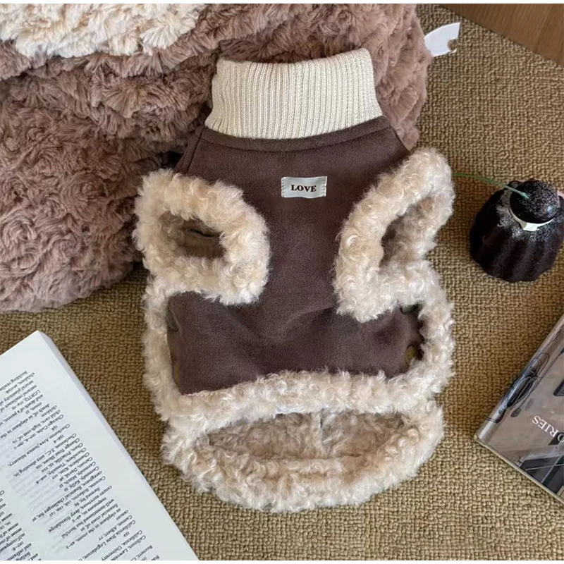 Warmer Winter-Hundemantel für kleine Hunde, Pufferjacke für Teddy, Bichon, Pommersche, Schnauzer, Plüsch, dicke Haustierkleidung mit Gurtloch – Detail 2