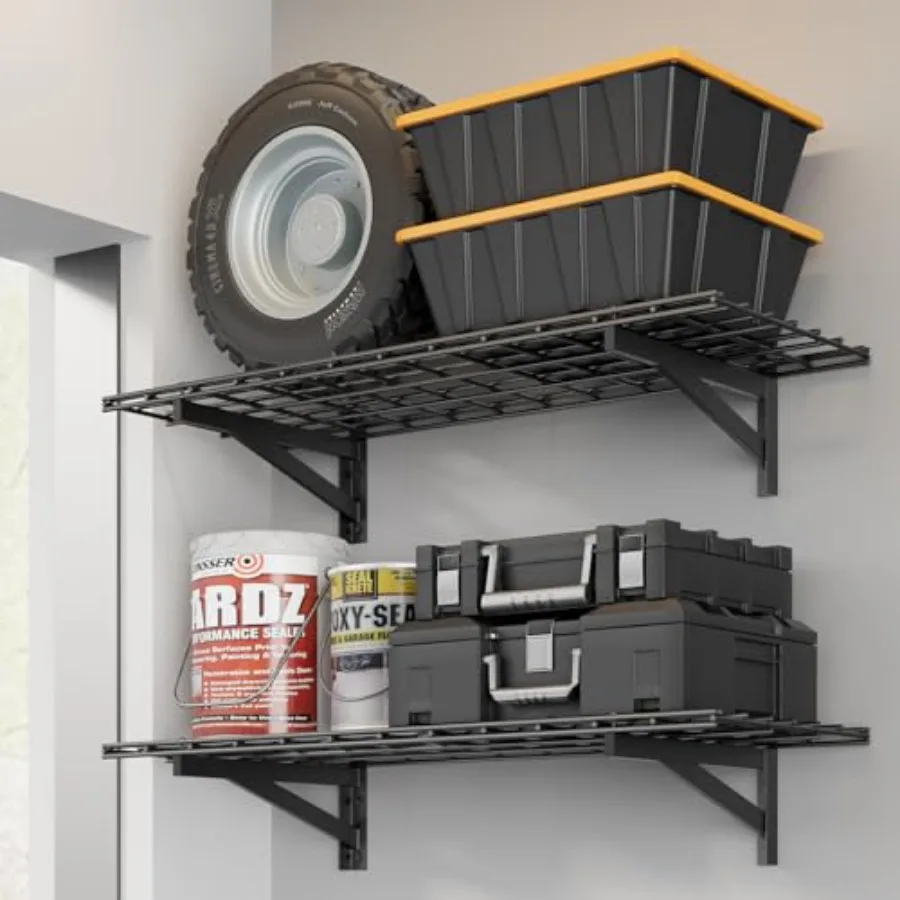 

2 Pack Heavy Duty Garage Wall Shelving Set 1.5x4ft , Wall Mounted Garage Shelves 700lbs Capacity, 18x48 Shelf Storage Rack Floa