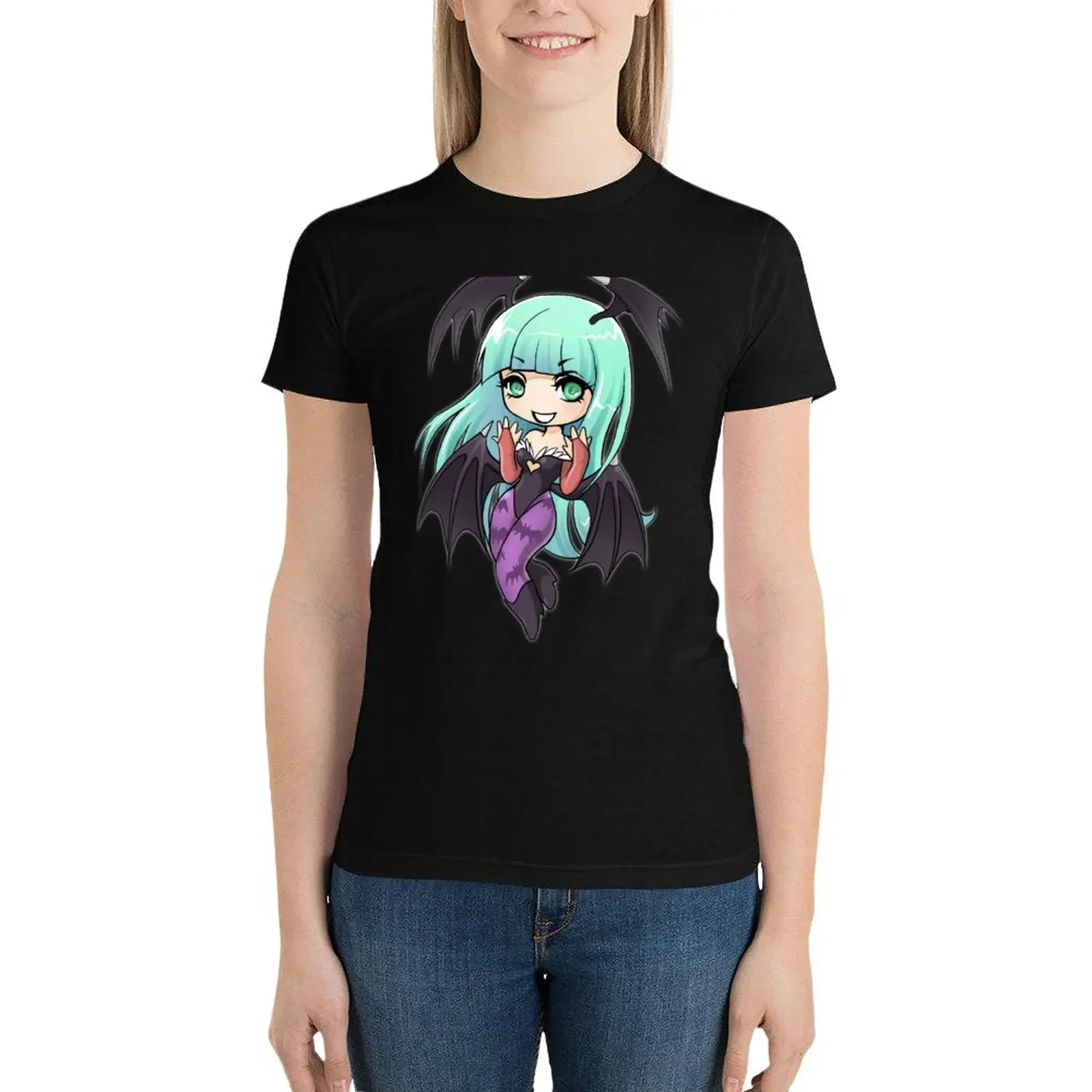 Morrigan-Camiseta de Treino Anime Kawaii Feminina, Roupas Soltas, Ajuste Solto