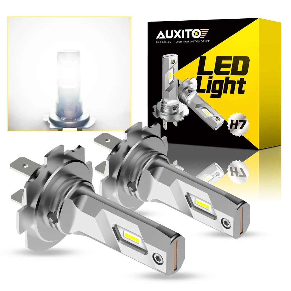 AUXITO 2Pcs Mini H7 LED Headlight Bulbs Car Headlamp Fog Light Wireless 60W 6500K White Auto Fog Lamps H7 Led Automobile Lamp 12V
