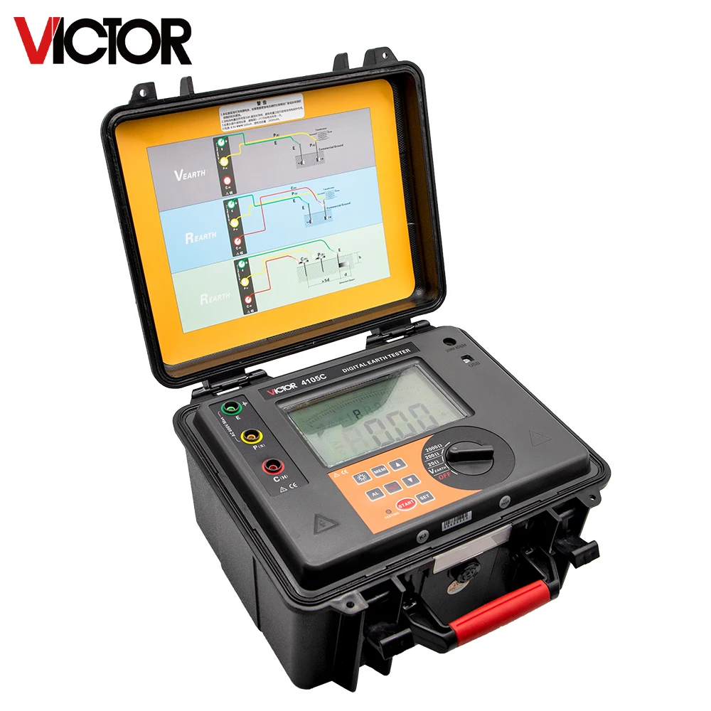 Victor Digital Earth Resistance Tester 2000Ω Accuracy ±2% Calibration Grounding Meter Waterproof 4-digital Super-large LCD