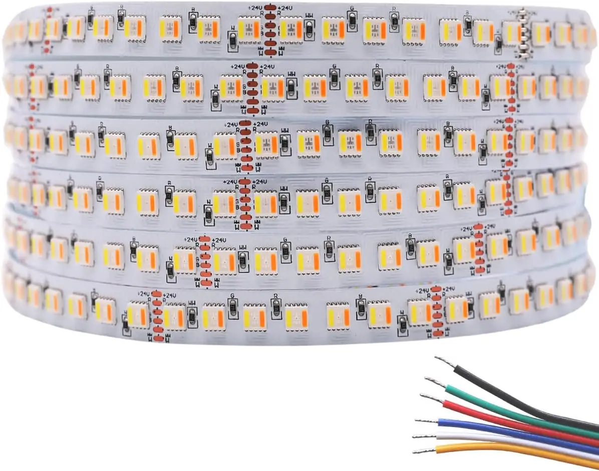 fita led rgbcct de alta densidade em chip smd w mais rgb mais ww dc24v 40w 12 mm fpbc 560leds roll 112leds m 5050 5m 01