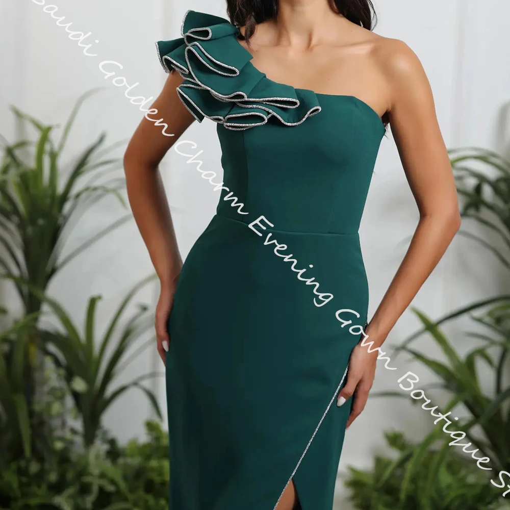 Strapless One Shoulder Floor Length Mermaid Evening Dress Sleeveless Jersey Ruffles Formal Photo Color Saudi Arabia 2024