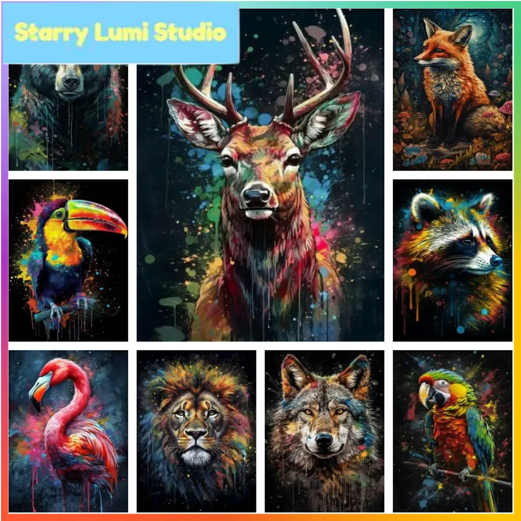 Watercolor Style  Abstract Lion Owl Fox Wild Animals Kit Full Pattern Offers Drawing Art 5d Diamond Painting Mosaic Novelties