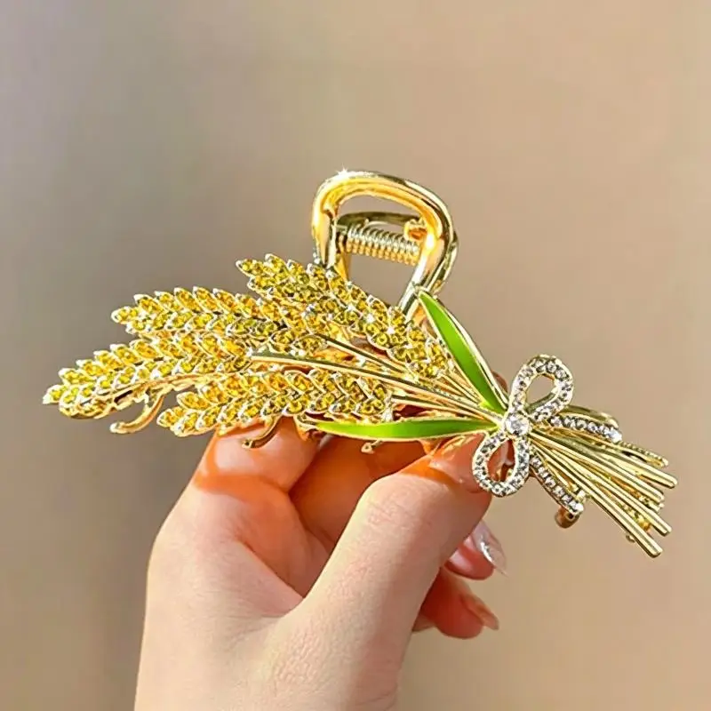Haarklammer im Weizenähren-Design mit glänzenden Strasssteinen, starker Halt für den täglichen Gebrauch, Partys, Hochzeiten und formelle Anlässe. – Detail 3
