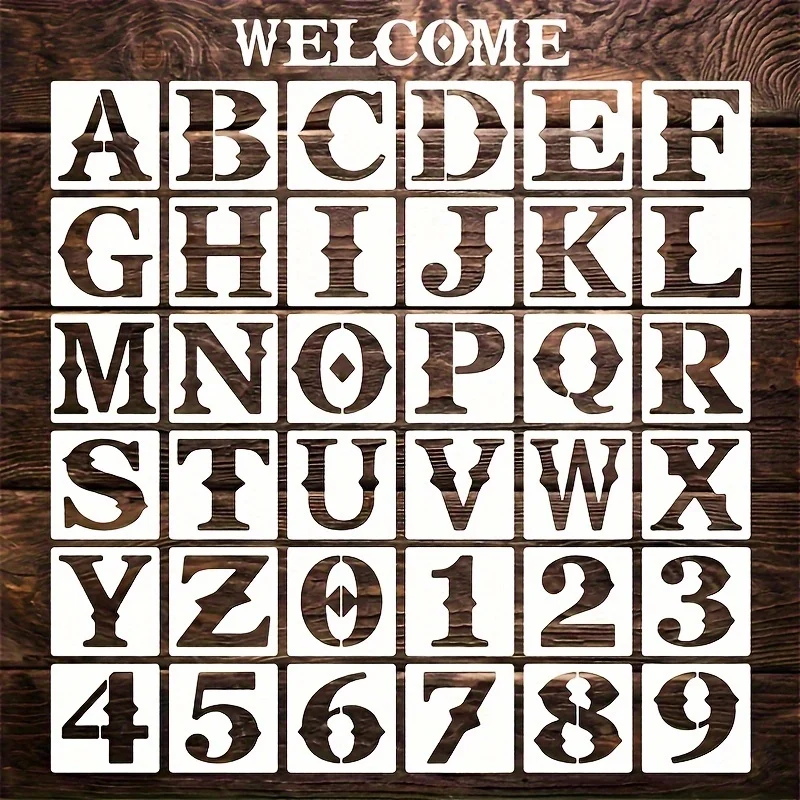 36PCS 6 Inch Western Alphabet Letter Number Stencils Reusable Plastic Painting Templates for Wood Wall Fabric Porch Signs