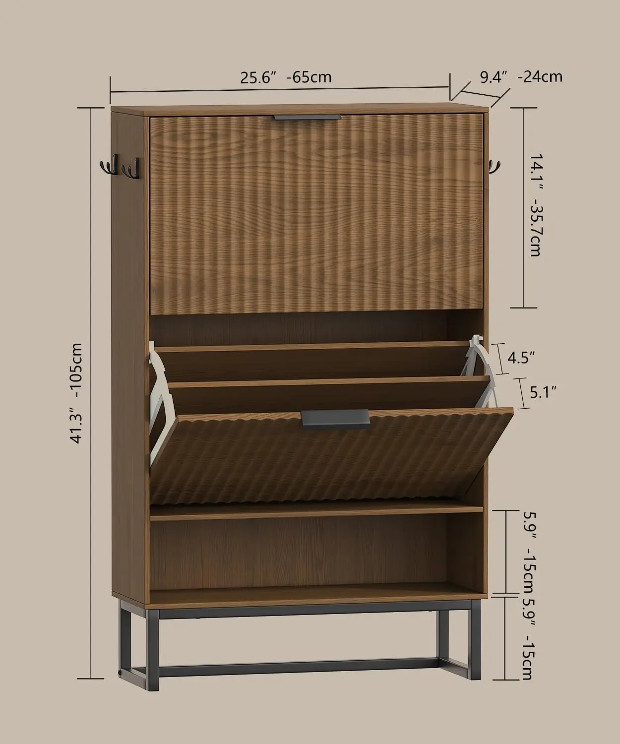 Hot Sales Modern 2-Drawer Shoe Storage Cabinet Fluted Narrow Walnut Design For Home Furniture Use-for Dining Living Room Hallway